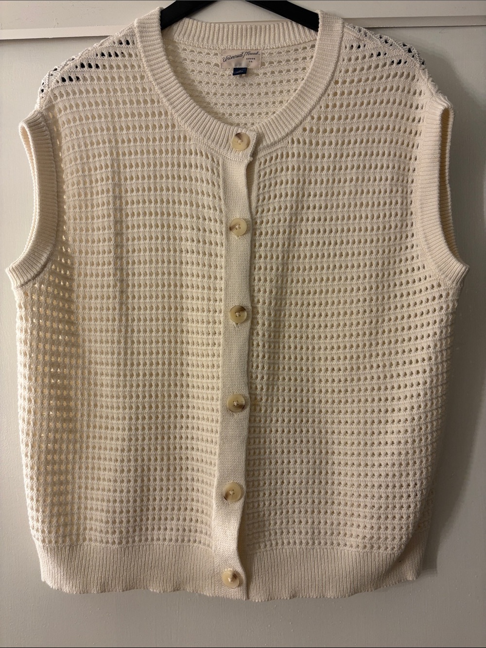 Universal Thread Cream Open-Knit Button Front Sweater Vest
